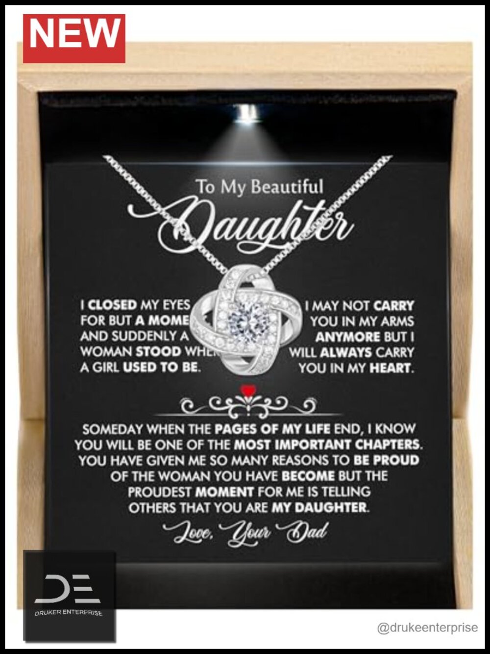 To My Daughter Pendant Necklace from Dad, 14k Gold Plated Stainless Steel,